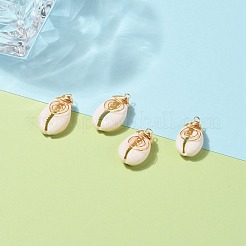 Natural Cowrie Shell Wire Wrapped Pendants&nbsp;PALLOY-JF00571-02