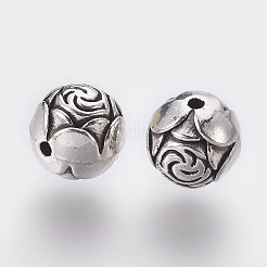 Tibetan Style Alloy Round Carved Rose Beads&nbsp;TIBEB-0892-AS-LF