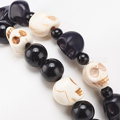 2Pcs 2 Style Natural Golden Sheen Obsidian & Mixed Gemstone Skull Braided Bead Bracelets Set&nbsp;BJEW-JB08382