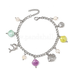 Porcelain Beads & Natural Cultured Freshwater Pearl Anklets&nbsp;SA-AJEW-AN00843-01