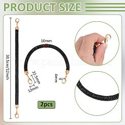 2Pcs Round Jet Rhinestone Synthetic Rubber Cord Bag Handles&nbsp;DIY-PH0035-49G