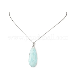 Natural Hemimorphite Teardrop Pendant 304 Stainless Steel Cable Chain Necklaces for Women&nbsp;NJEW-JN06208-02