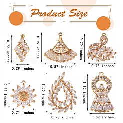 6Pcs 6 Style Brass Micro Pave Clear Cubic Zirconia Pendants&nbsp;KK-SZ0005-43
