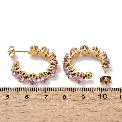 C-Shaped 304 Stainless Steel Rhinestone Stud Earrings&nbsp;LS-EJEW-M105-07G-02
