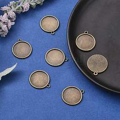 Flat Round Alloy Pendant Cabochon Settings&nbsp;X-PALLOY-N0088-37AB-NF