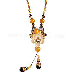 Ethnic Style Natural Shell & Agate & Handmade Lampwork Flower Big Pendant Necklaces&nbsp;FS-WGC615D-01