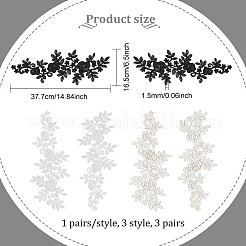 3 Pairs 3 Style Rose Pattern Polyester Computerized Embroidered Appliques&nbsp;DIY-FG0003-96