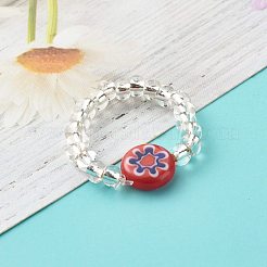 Sunflower Handmade Millefiori Glass Beads Finger Ring for Kid Teen Girl Women&nbsp;RJEW-JR00381