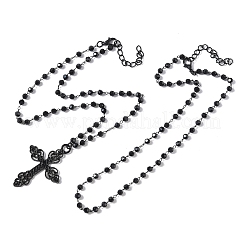 Halloween Alloy & Acrylic Round Beads Link Chain Cross Pendant Double Layer Necklaces for Women&nbsp;NJEW-K294-02EB