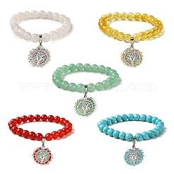 Natural Green Aventurine & Synthetic Citrine & Natural & Dyed Malaysia Jade & Natural Rose Quartz & Synthetic Turquoise Beads Stretch Bracelets for Women&nbsp;BJEW-JB11473