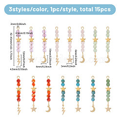 15Pcs 5 Colors Natural Carnelian & Green Aventurine & Rose Quartz & Amethyst & Apatite Faceted Round Beaded Pendants&nbsp;PALLOY-CA00041