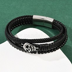 Microfiber Leather & Glass Multi-strand Bracelets for Men Women&nbsp;BJEW-H631-04B-AS