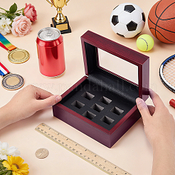 7-Slot Wooden Championship Ring Organizer Boxes with Acrylic Visible Window Lid and PU Leather Inside&nbsp;CON-WH0110-327A