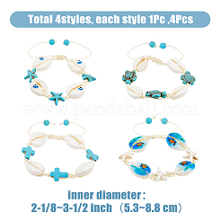 4Pcs 4 Style Natural Shell with Evil Eye Braided Bead Bracelets Set&nbsp;BJEW-FI0001-74