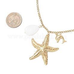 Summer Beach 304 Stainless Steel Starfish Dolphin & Natural Freshwater Shell Teardrop Pendant Necklaces for Women&nbsp;NJEW-JN05402