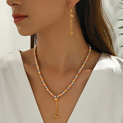 Vintage Brass Round Beaded Tassel Necklace & Earrings for Women&nbsp;KV0699