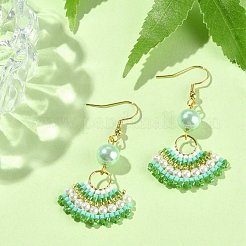 Glass Beaded Fan with Imitation Pearl Dangle Earrings&nbsp;EJEW-MZ00066