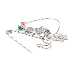 Christmas Gift Box & Snowflake & Santa Claus Charms Alloy Safety Pin Brooch&nbsp;JEWB-TA00001