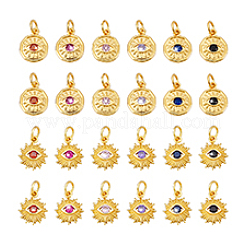 24Pcs 12 Styles Brass Micro Pave Cubic Zirconia Pendants&nbsp;KK-PH0012-97