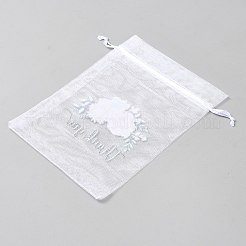 Thank You Flower Printed Organza Drawstring Bags&nbsp;LS-OP-WH0018-01A-03