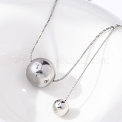 304 Stainless Steel Round Ball Pendant Snake Chain Necklaces&nbsp;NJEW-U028-03P