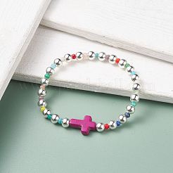 Synthetic Turquoise(Dyed) Cross Stretch Bracelet with Glass for Women&nbsp;BJEW-JB07663