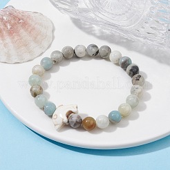 Natural Flower Amazonite & Synthetic Turquoise Dolphin Beaded Stretch Bracelets&nbsp;BJEW-JB09830-03