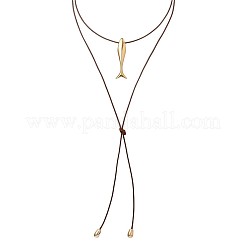 Ocean 304 Stainless Steel Fish Pendant Leather Cord Lariat Necklaces for Women&nbsp;WG28216-01