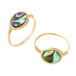 Oval Abalone Shell/Paua Shell Finger Rings&nbsp;RJEW-JR01032