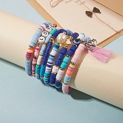 8Pcs 8 Style Polymer Clay Heishi & Natural Pearl & Non-magnetic Synthetic Hematite Beads Stretch Bracelets Set for Girl Women&nbsp;BJEW-SZ0001-81