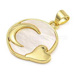 Rack Plating Brass Pave Shell Flat Round Heart Pendants&nbsp;KK-Z063-13G-02
