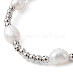 4Pcs 4 Style Natural Pearl & Brass Beaded Stretch Bracelets Set for Women&nbsp;BJEW-JB09662-02