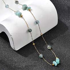 Natural Amazonite Chip 304 Stainless Steel Link Chain Necklaces for Women&nbsp;NJEW-K255-60G