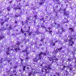 6/0 Opaque Colours Rainbow Plated Round Glass Seed Beads&nbsp;SEED-T006-04D-04