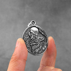 304 Stainless Steel Oval with Wolf Pendant Necklaces for Men&nbsp;WG0D876-01