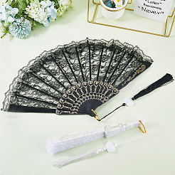 2Pcs 2 Colors Plastic & Cloth Folding Fans&nbsp;AJEW-CN0003-79