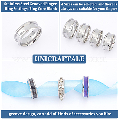 16pcs 4 Size 201 Stainless Steel Grooved Finger Ring Settings&nbsp;STAS-UN0044-29