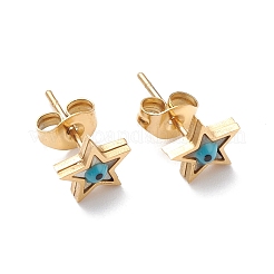 3 Pairs 3 Style Synthetic Shell Star with Enamel Evil Eye Dangle Hoop Earrings&nbsp;EJEW-B020-06G