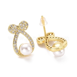 Clear Cubic Zirconia Bowknot with Plastic Pearl Stud Earrings&nbsp;EJEW-A072-09LG