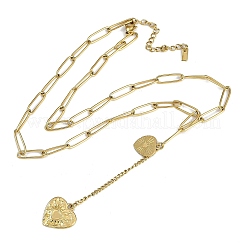 Ion Plating(IP) 304 Stainless Steel Heart Tassel Pendant Paperclip Chain Necklaces&nbsp;NJEW-I129-04G