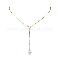 Adjustable Natural Baroque Keshi Pearl Heart Pendant 304 Stainless Steel Cable Chain Y Shaped Lariat Necklaces for Women&nbsp;NJEW-JN06095