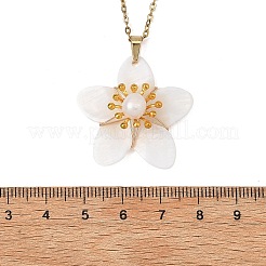 Natural Pearl and Shell Flower Pendant 304 Stainless Steel Cable Chain Necklaces&nbsp;NJEW-JN06195