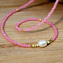 Sweet and Cool Summer Freshwater Pearl Necklaces Pink Glass Beaded Necklaces&nbsp;VX3518