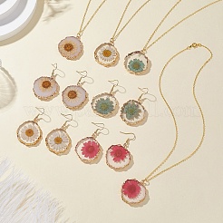 Inner Dried Flower Resin Dangle Earring & Pendant Necklaces Sets&nbsp;SJEW-FS00005
