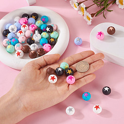 50Pcs 10 Colors Round with Star Food Grade Eco-Friendly Silicone Beads&nbsp;SIL-TA0001-47