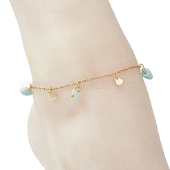 Mixed Gemstone Chip & 201 Stainless Steel Heart Tassel Anklets&nbsp;AJEW-AN00787
