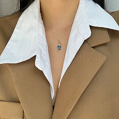 Steel Blue Teardrop Brass with Plastic Pendant Necklaces for Women&nbsp;FS-WG80BCE-01