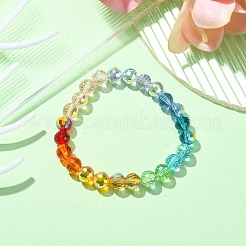 Rainbow Color Faceted Round Glass Stretch Bracelets for Women&nbsp;BJEW-JB09481-01