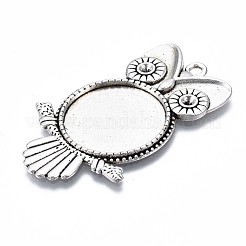 Tibetan Style Alloy Owl Pendant Rhinestone Cabochon Settings&nbsp;TIBEP-TD001-038AS-RS