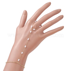 Ion Plating(IP) 316 Surgical Stainless Steel Plastic Imitation Pearl Paperclip Chains Finger Ring Bracelets for Women&nbsp;BJEW-JB11771
